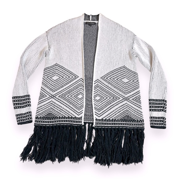 -Banana Republic geometric knit black+white fringe cardigan - Picture 1 of 8
